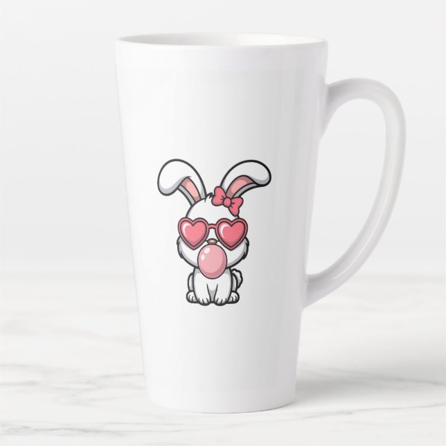 Taza De Café Latte layful Kawaii Rabbit with Bubblegum Bubble (Derecha)