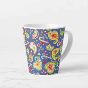 Taza De Café Latte Lazo de agua de Navidad de color azul de caramelo