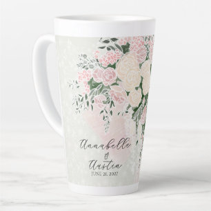 Taza De Café Latte Lazo de rubor y ramo alto de glicina de rosa