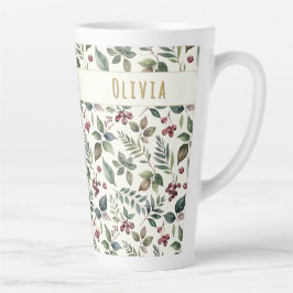 Taza De Café Latte Leaves and Berries Rustic Winter Personalized