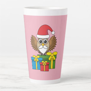 Taza De Café Latte Lechuza de Santa Claus con regalos