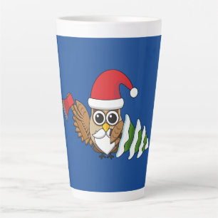Taza De Café Latte Lechuza navidad con hacha y pino nevado