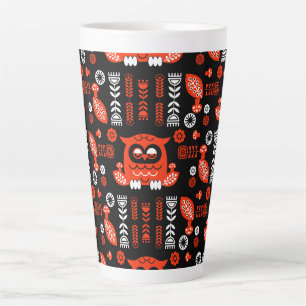 Taza De Café Latte Lechuza Nórdica naranja Y Negro