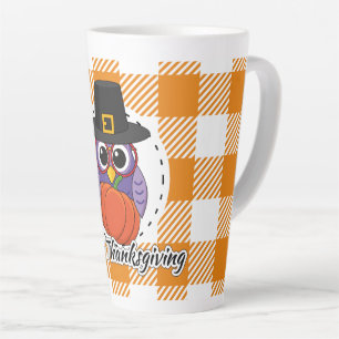 Taza De Café Latte Lechuza peregrina sobre Naranja sembrada - Feliz D