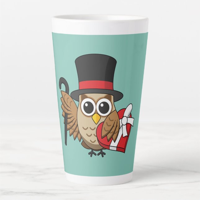 Taza De Café Latte Lechuza sofisticada con caja de chocolate para el  (Anverso)