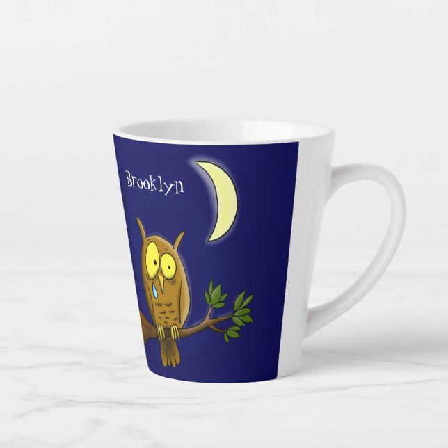 Taza De Café Latte Lechuza triste con lágrimas y luna le echa de meno (Derecha)