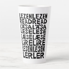 Taza De Café Latte Leer en 8 idiomas Lino Print Latte Mug