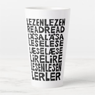 Taza De Café Latte Leer en 8 idiomas Lino Print Latte Mug