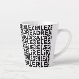 Taza De Café Latte Leer en 8 idiomas Lino Print Latte Mug