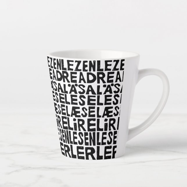 Taza De Café Latte Leer en 8 idiomas Lino Print Latte Mug (Derecha)
