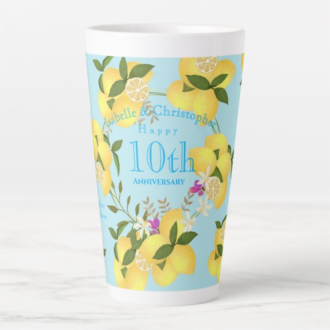 Taza De Café Latte Lemon Squeeze Aniversario Boda Azul (Anverso)