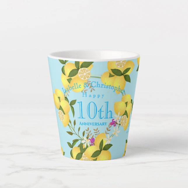 Taza De Café Latte Lemon Squeeze Aniversario Boda Azul (Anverso)