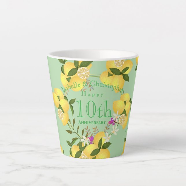 Taza De Café Latte Lemon Squeeze Aniversario Boda Verde (Anverso)