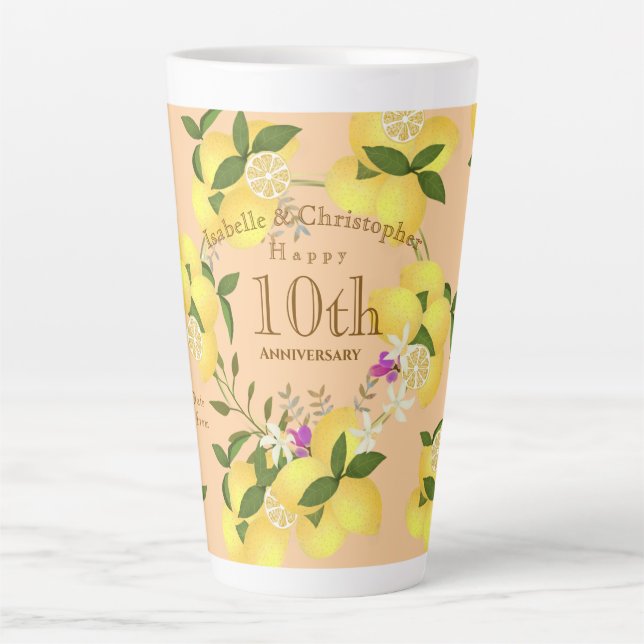 Taza De Café Latte Lemon Squeeze Boda Aniversario Peach (Anverso)
