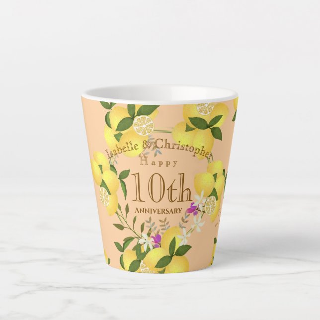 Taza De Café Latte Lemon Squeeze Boda Aniversario Peach (Anverso)