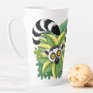 Taza De Café Latte Lemures de Madagascar en la selva exótica