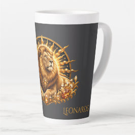 Taza De Café Latte Leo signo zodiacal gris dorado personalizado