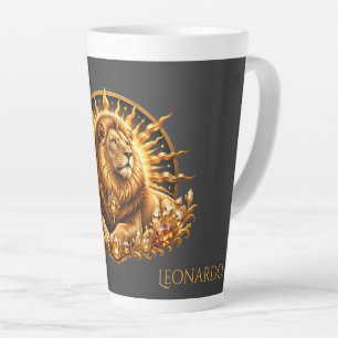 Taza De Café Latte Leo signo zodiacal gris dorado personalizado