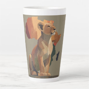 Taza De Café Latte León con mosaico geométrico con mapa de África est