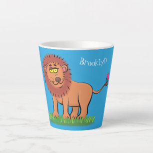 Taza De Café Latte León feliz con ilustracion personalizado de maripo