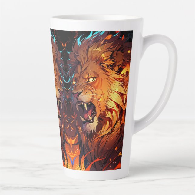Taza De Café Latte León feroz con elementos vivos de la naturaleza y  (Derecha)