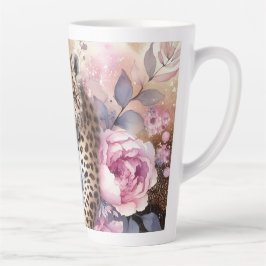 Taza De Café Latte Leopard Cub y Rosas