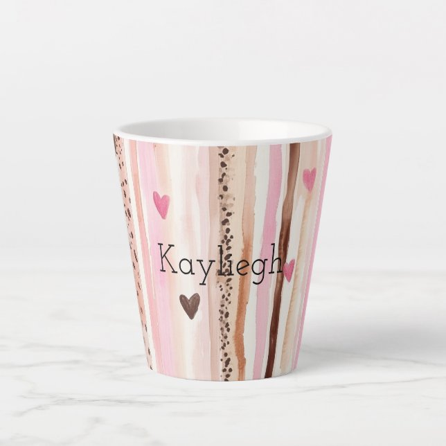 Taza De Café Latte Leopardo rosa Brown Leopard Print Hearts Stripes C (Anverso)