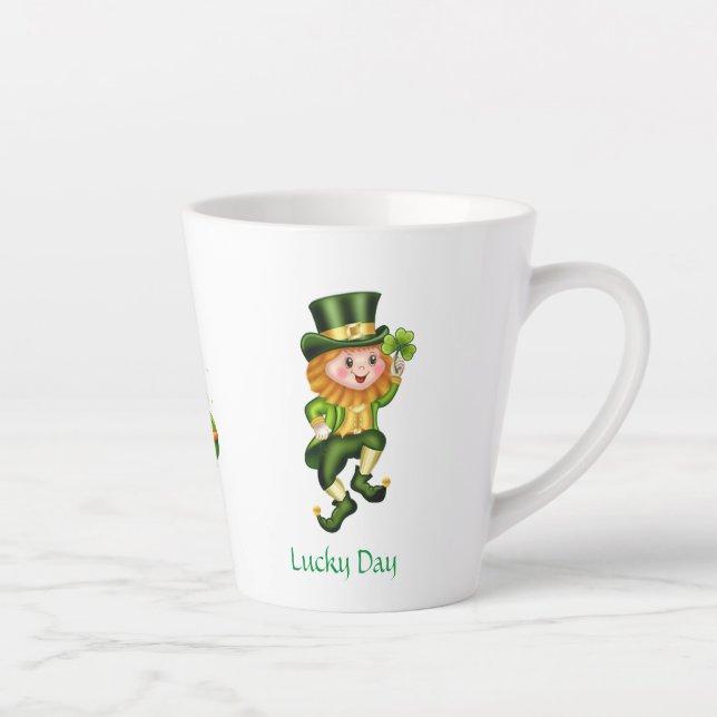 Taza De Café Latte Leprechaun, caligrafía y olla de oro (Derecha)