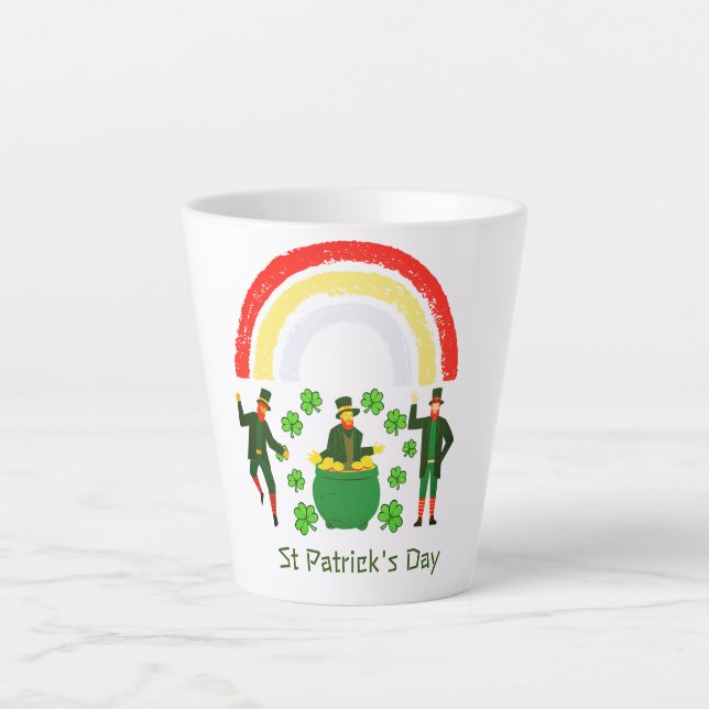 Taza De Café Latte Leprechaun Gold Pot Rainbow St Patrick's Day (Anverso)