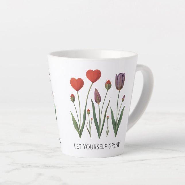 Taza De Café Latte Let Yourself Grow Floral Heart Tulips Art (Ángulo derecho)