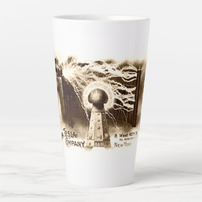 Taza De Café Latte Leterhead de Tesla Vintage (Anverso)