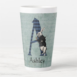 Taza De Café Latte Letra A de conejo blanco de maravilla