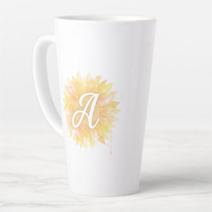Taza De Café Latte Letra A Girasol Nombre de pila Monograma Inicial