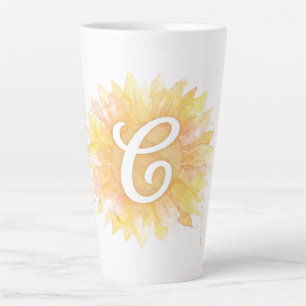 Taza De Café Latte Letra C Girasol Nombre Monograma Inicial
