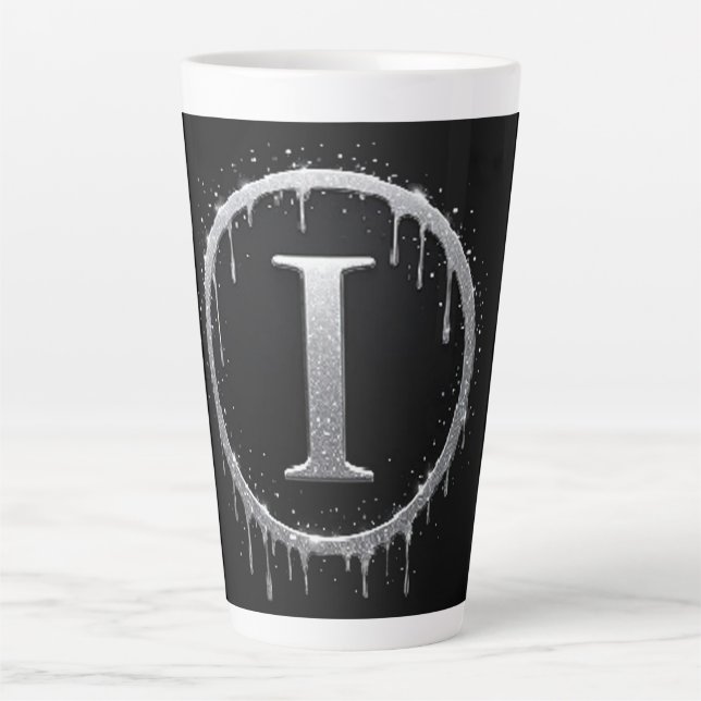 Taza De Café Latte Letra I Escarchada de Plata (Anverso)