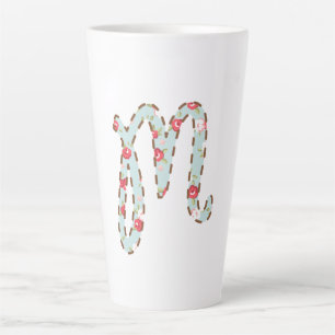 Taza De Café Latte Letra M floral rosa menta