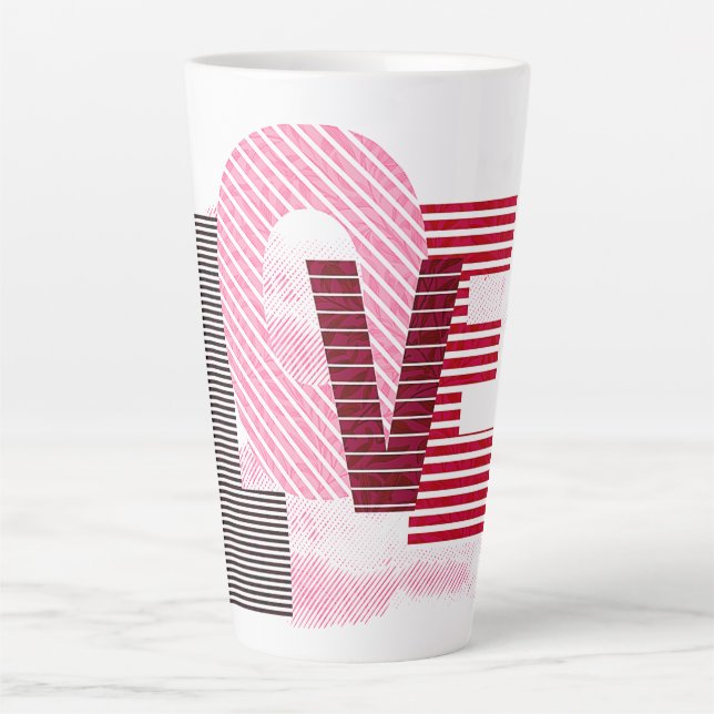 Taza De Café Latte Letra magenta geométrica de amor (Anverso)
