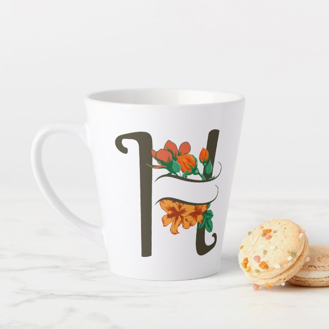 Taza De Café Latte Letra mayúscula Monograma floral H (In situ)