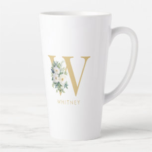 Taza De Café Latte Letra monograma nombre inicial floral