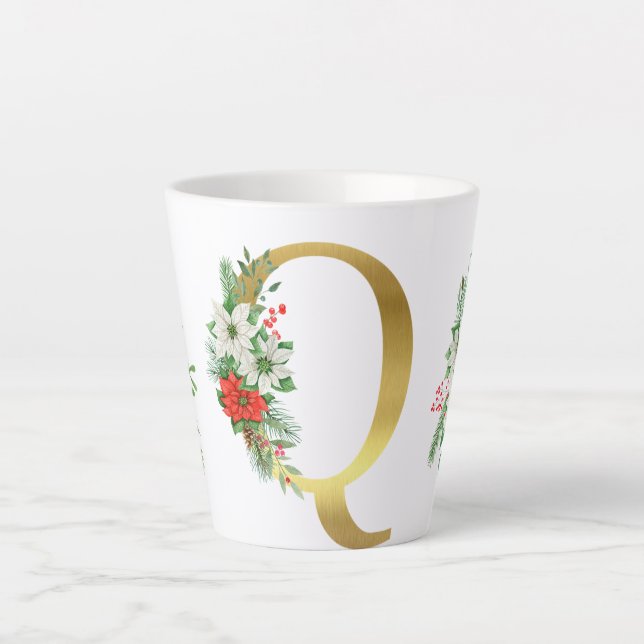 Taza De Café Latte Letra monogramada xmas latte mug-oro (Anverso)