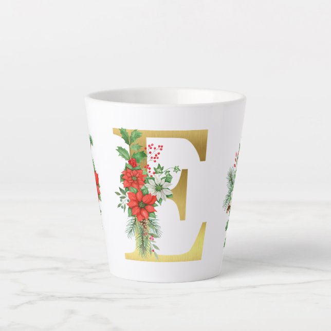 Taza De Café Latte Letra monogramada xmas latte mug-oro (Anverso)