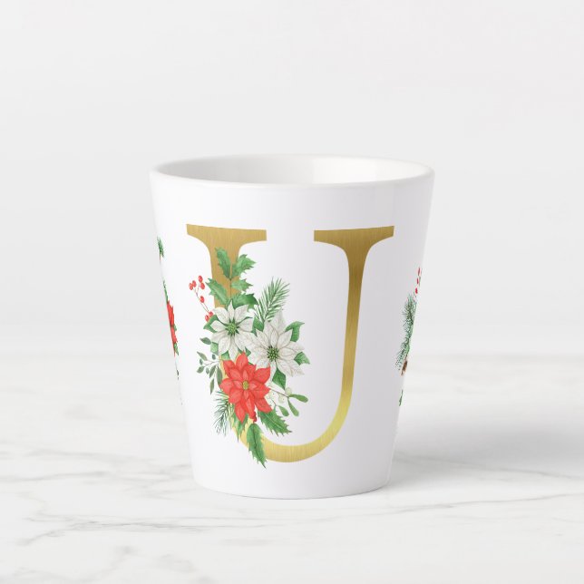 Taza De Café Latte Letra monogramada xmas latte mug-oro (Anverso)