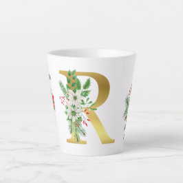 Taza De Café Latte Letra monogramada xmas latte mug-oro