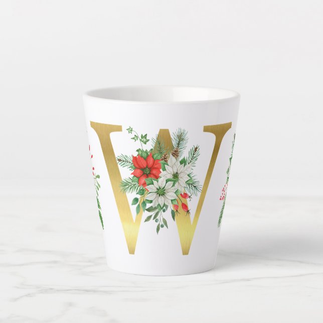Taza De Café Latte Letra monogramada xmas latte mug-oro (Anverso)