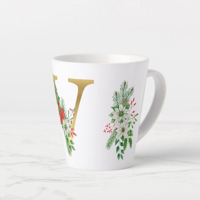 Taza De Café Latte Letra monogramada xmas latte mug-oro (Ángulo derecho)