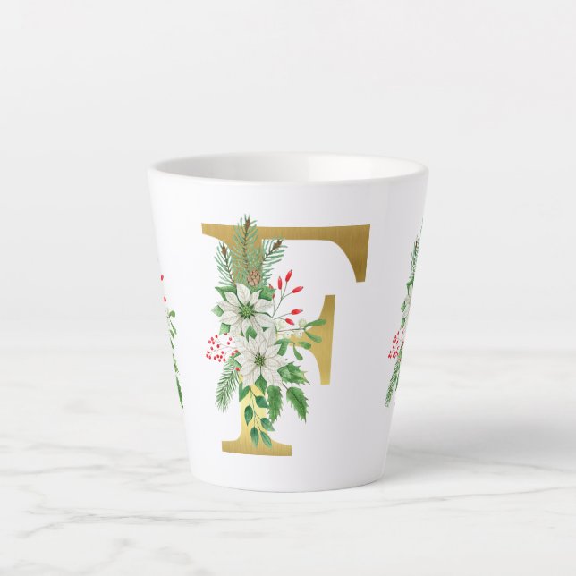 Taza De Café Latte Letra monogramada xmas latte mug-oro (Anverso)