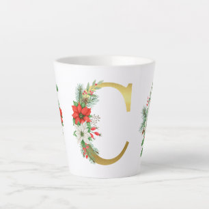 Taza De Café Latte Letra monogramada xmas latte mug-oro