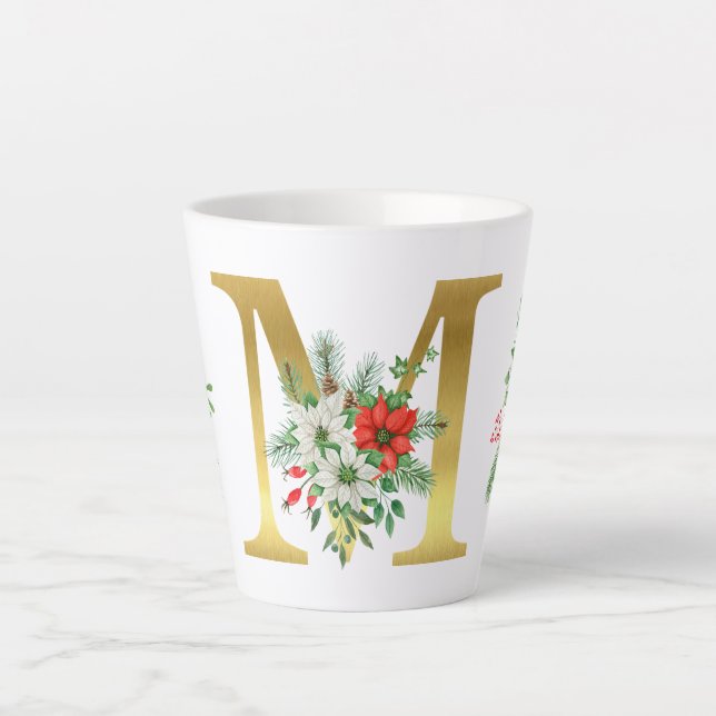 Taza De Café Latte Letra monogramada xmas latte mug-oro (Anverso)