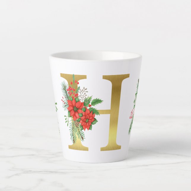 Taza De Café Latte Letra monogramada xmas latte mug-oro (Anverso)