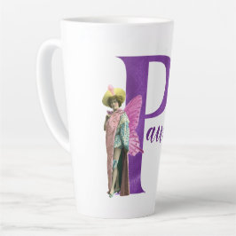 Taza De Café Latte Letra púrpura shimmer ilustrada P